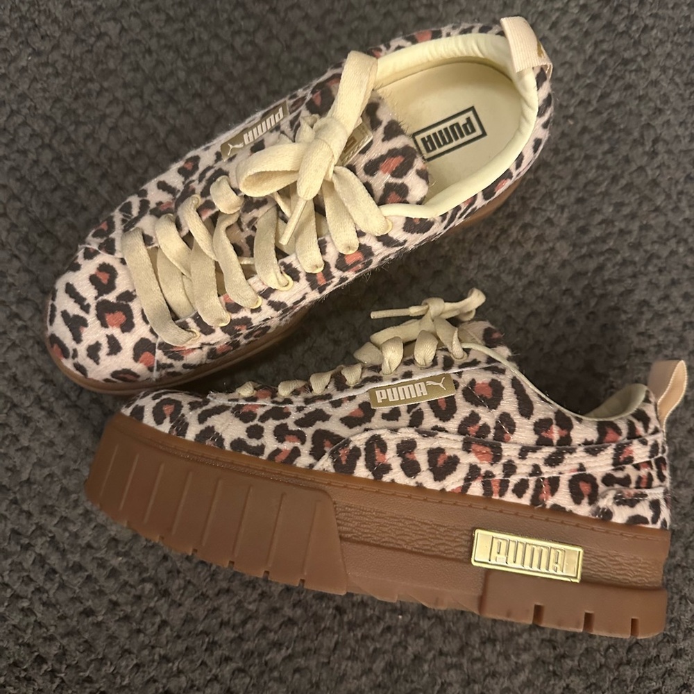 Puma Mayze Leopard Print Sneakers with Brown Soles